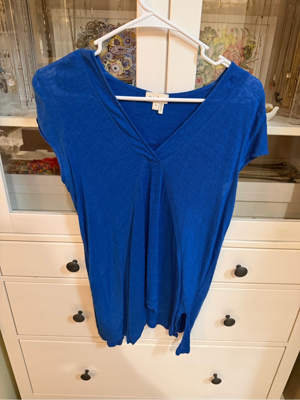 Meadow Rue V-Neck Short Sleeve Top - Sapphire Blue- Anthropologie